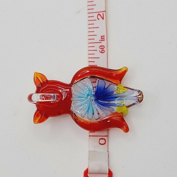Art Glass Owl Pendant Red Blue Yellow 1.75 Inches Long Applied Bail Google Eyes - Picture 5 of 5